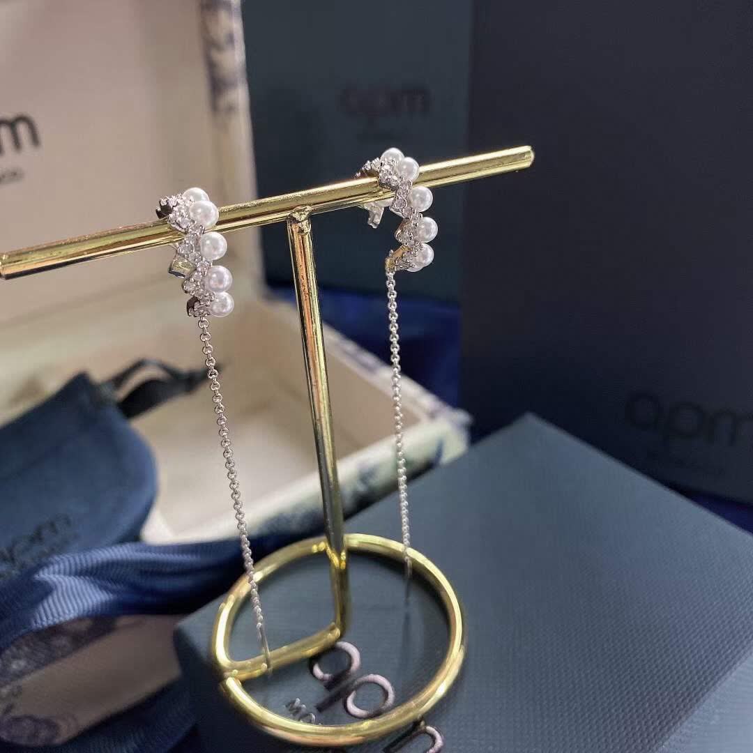 APM Monaco Silver Pearl Threader Earrings